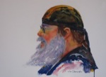 figurative, figure, portrait, biker, motorcycle, beard, do-rag, oberst original watercolor painting